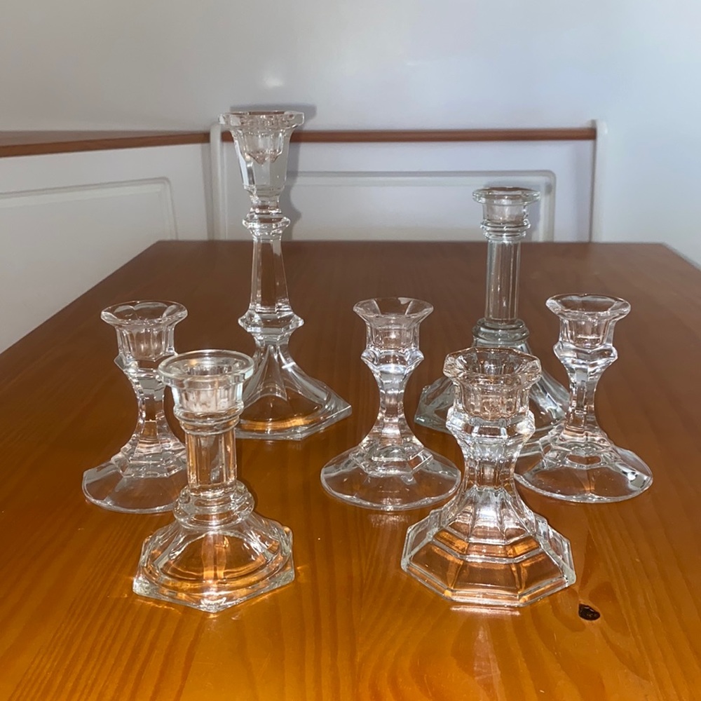 7 Assorted Glass Candle Holders